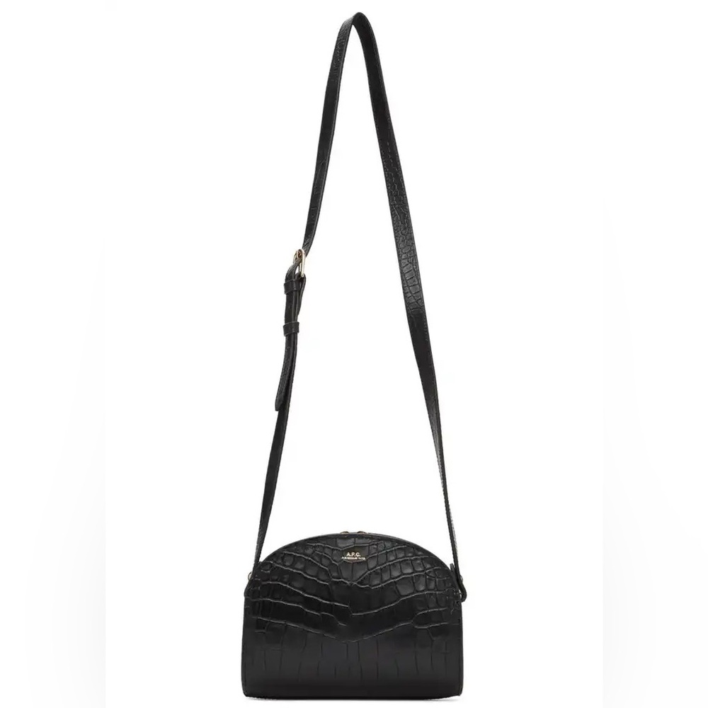 APC Demi Lune Crossbody Bag In Black Croc Leather